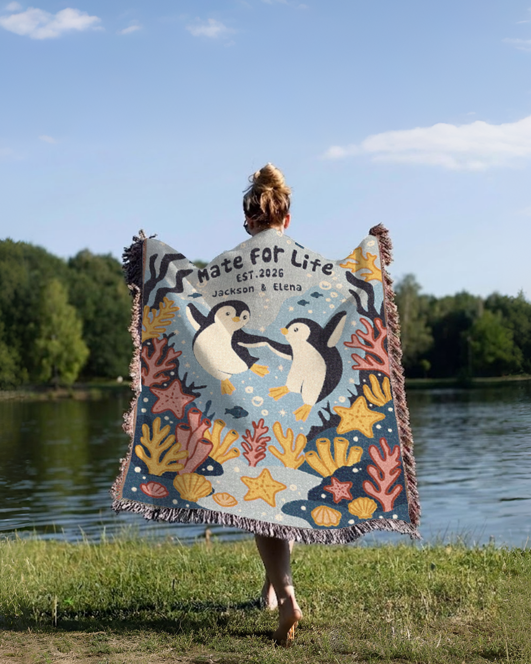 Mate For Life Penguin Wedding & Anniversary Blanket