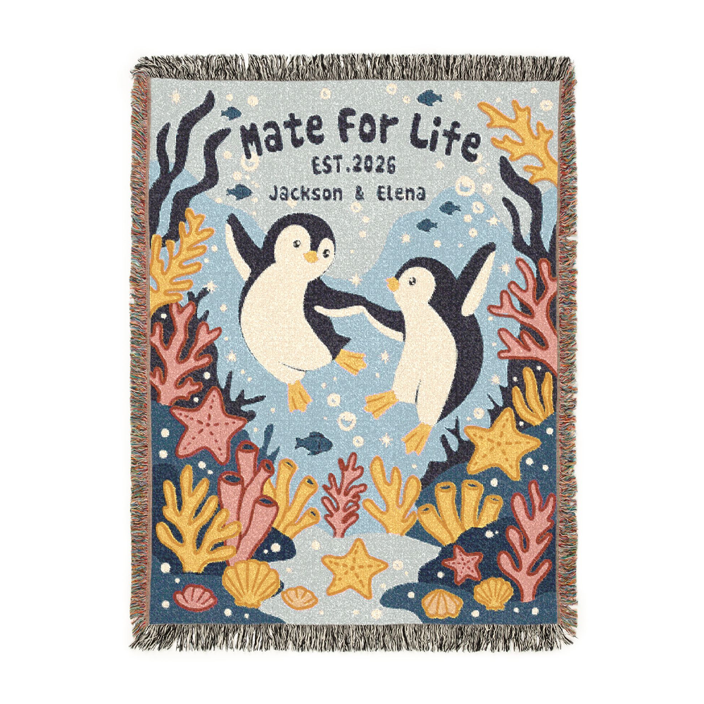 Mate For Life Penguin Wedding & Anniversary Blanket