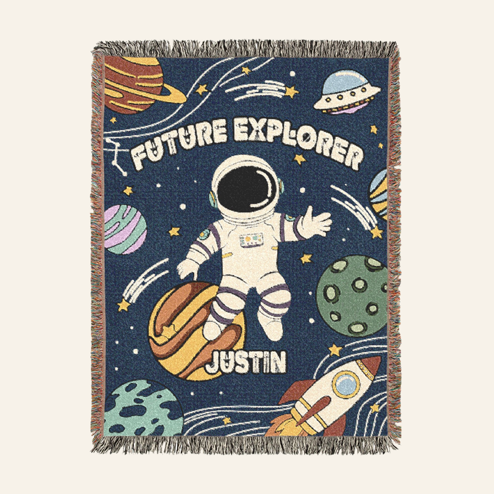 Future Explorer: Space Adventure For Baby Boys - Personalized Woven Blanket