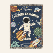 Future Explorer: Space Adventure For Baby Boys - Personalized Woven Blanket
