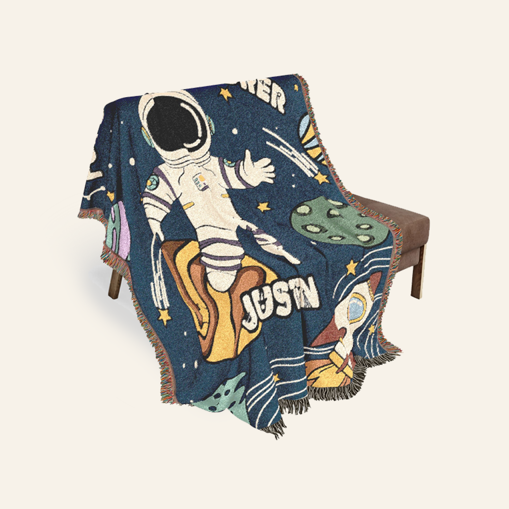 Future Explorer: Space Adventure For Baby Boys - Personalized Woven Blanket