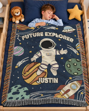 Future Explorer: Space Adventure For Baby Boys - Personalized Woven Blanket