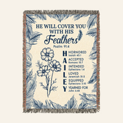 Personalized He Will Cover You With His Feathers Scripture Woven Blanket