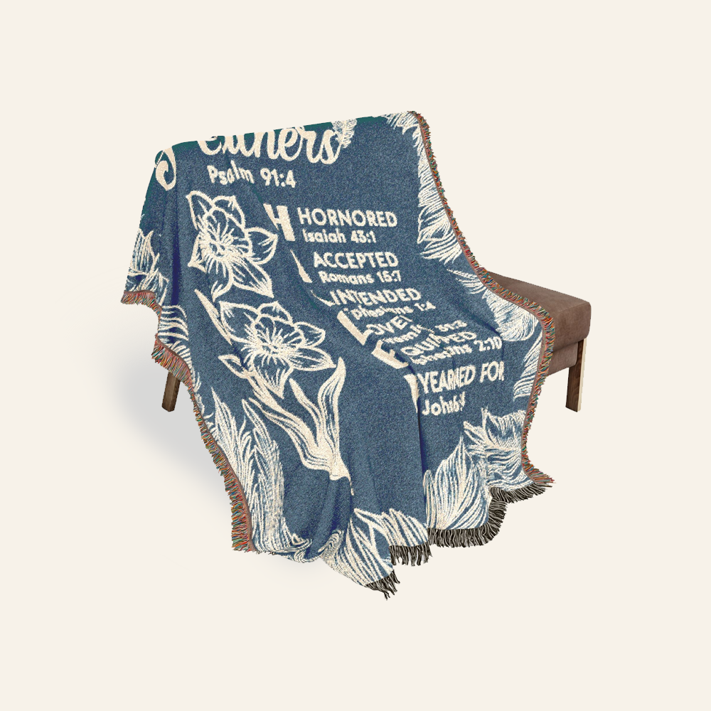 Personalized He Will Cover You With His Feathers Scripture Woven Blanket