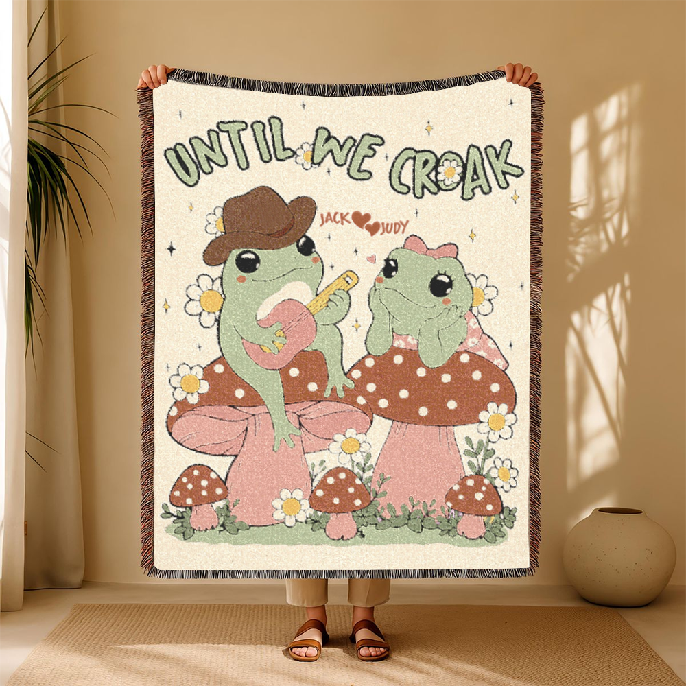 Personalized Couple Frog Croak Woven Blanket