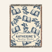 Vintage Blue Toile Birth Flower Reading - Personalized Woven Blanket