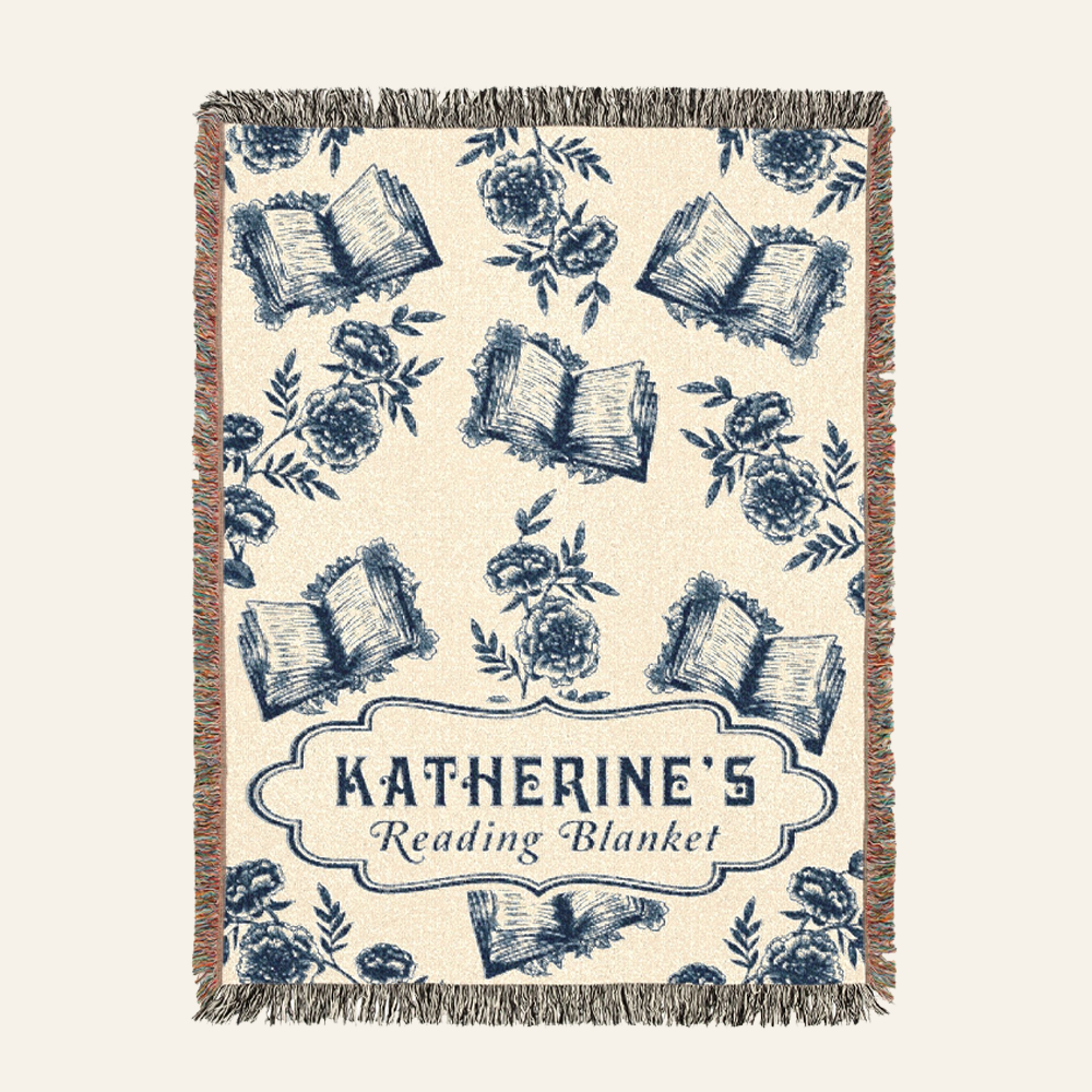 Vintage Blue Toile Birth Flower Reading - Personalized Woven Blanket