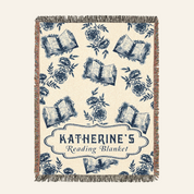 Vintage Blue Toile Birth Flower Reading - Personalized Woven Blanket