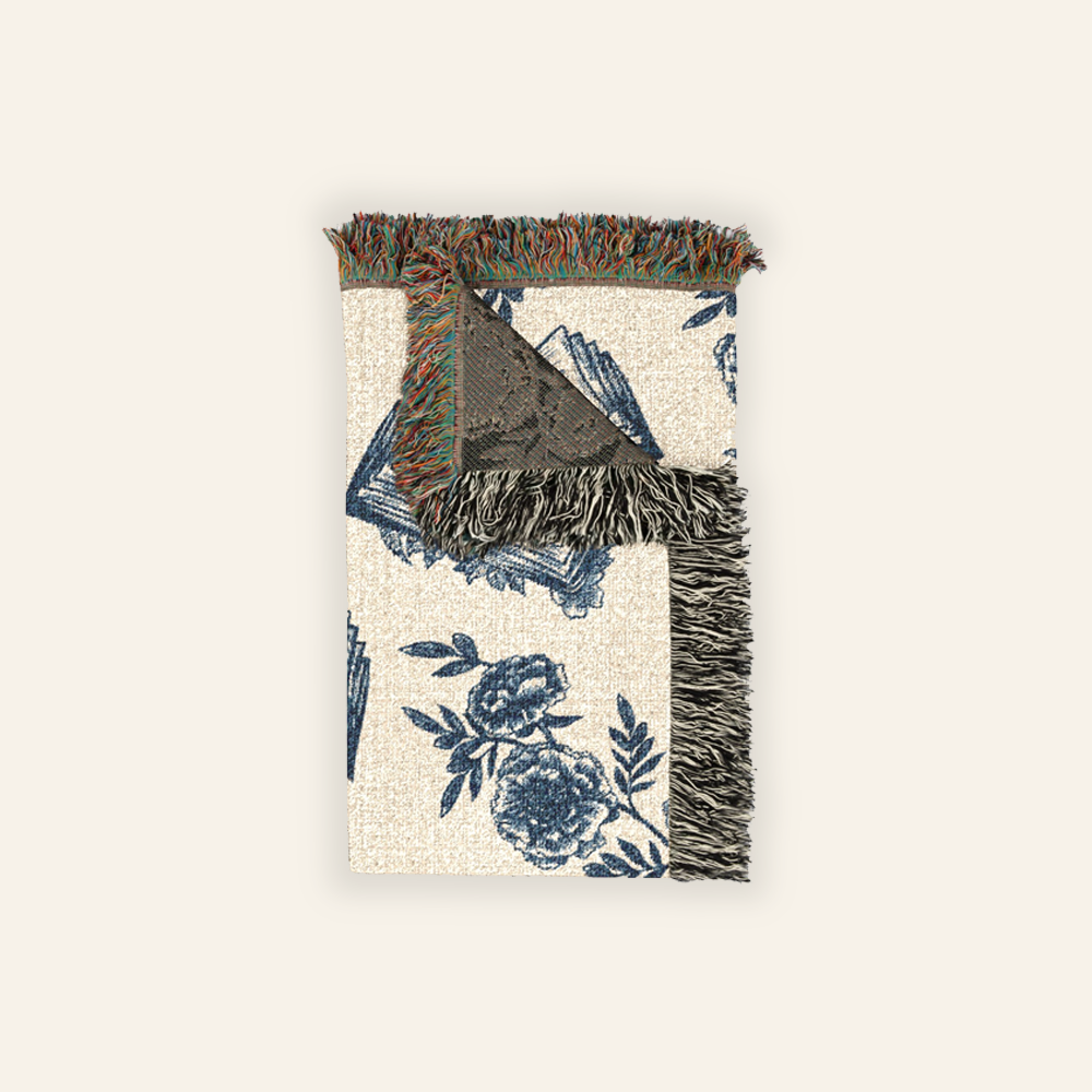 Vintage Blue Toile Birth Flower Reading - Personalized Woven Blanket