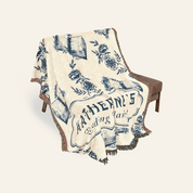 Vintage Blue Toile Birth Flower Reading - Personalized Woven Blanket
