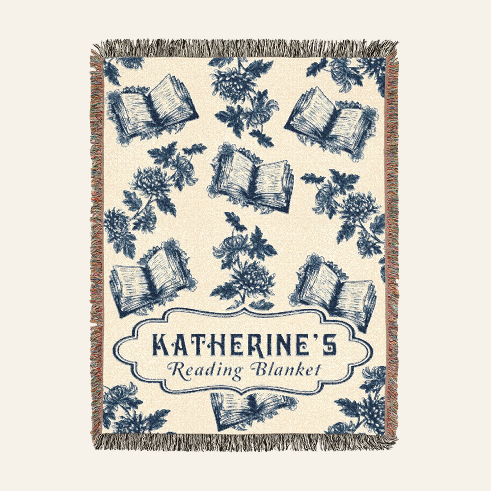 Vintage Blue Toile Birth Flower Reading - Personalized Woven Blanket
