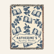Vintage Blue Toile Birth Flower Reading - Personalized Woven Blanket