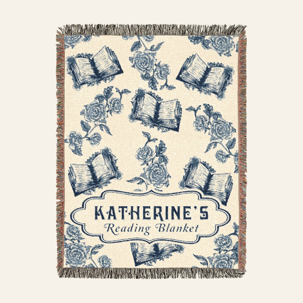 Vintage Blue Toile Birth Flower Reading - Personalized Woven Blanket