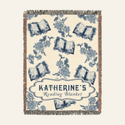 Vintage Blue Toile Birth Flower Reading - Personalized Woven Blanket