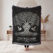 Personalized Couple Tree of love Silver Woven Blanket