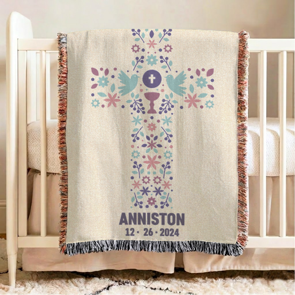 Personalized Protection Christening Baby Woven Blanket