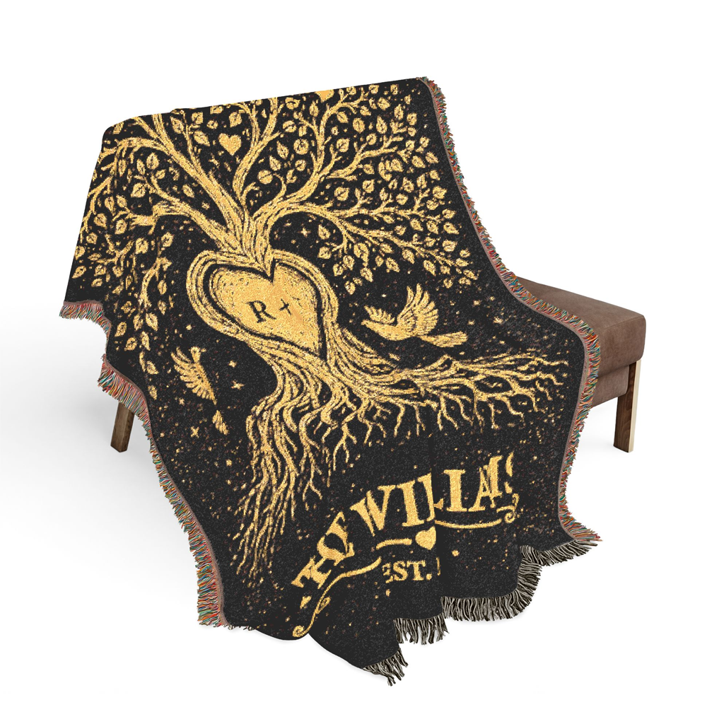 Personalized Couple Tree of love Golden Woven Blanket
