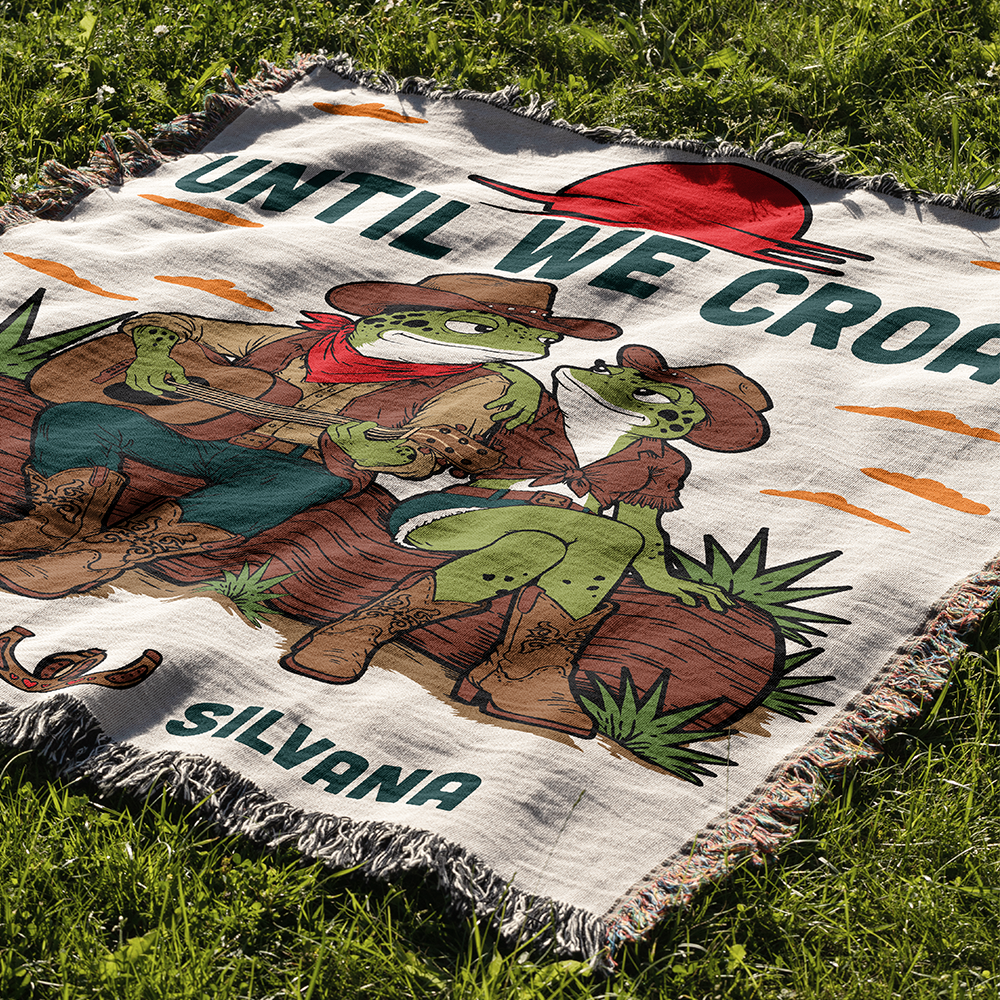Personalized Couple Cowboy Frog Singing Woven Blanket