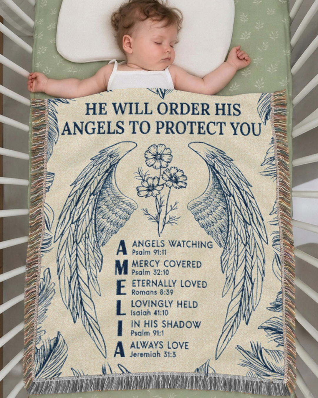 Personalized Guardian Angels Scripture Baby Woven Blanket