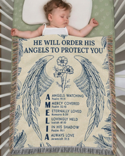 Personalized Guardian Angels Scripture Baby Woven Blanket