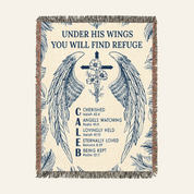 Personalized Under His Wings Birth Flower Baby Blue Woven Blanket