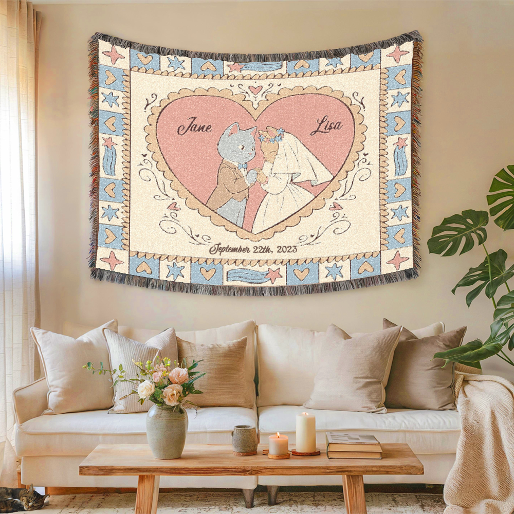 Custom Love-Story Woven Blanket: Cat Edition