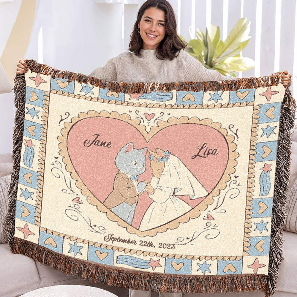 Custom Love-Story Woven Blanket: Cat Edition