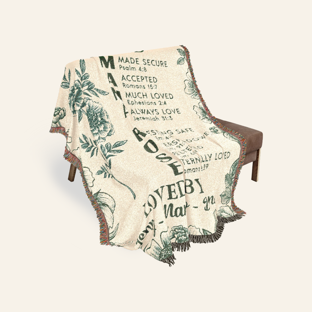 Protected By God: Custom Name & Birth Flower Faith Keepsake - Personalized Woven Blanket