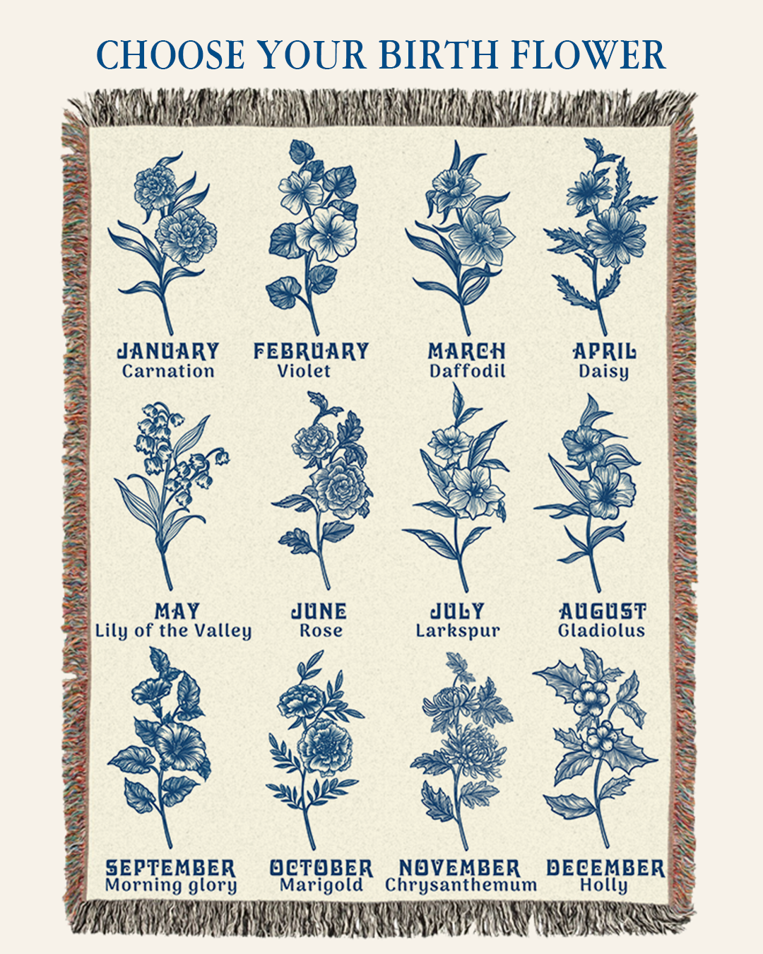Protected By God: Birth Flower & Bible Verses For Babies - Personalized Woven Blanket