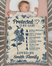 Protected By God: Birth Flower & Bible Verses For Babies - Personalized Woven Blanket