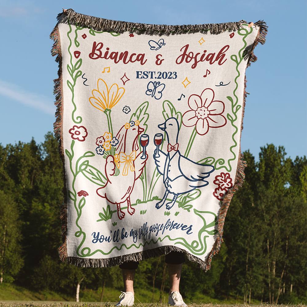 Personalized Silly Goose Couple Wedding Woven Blanket