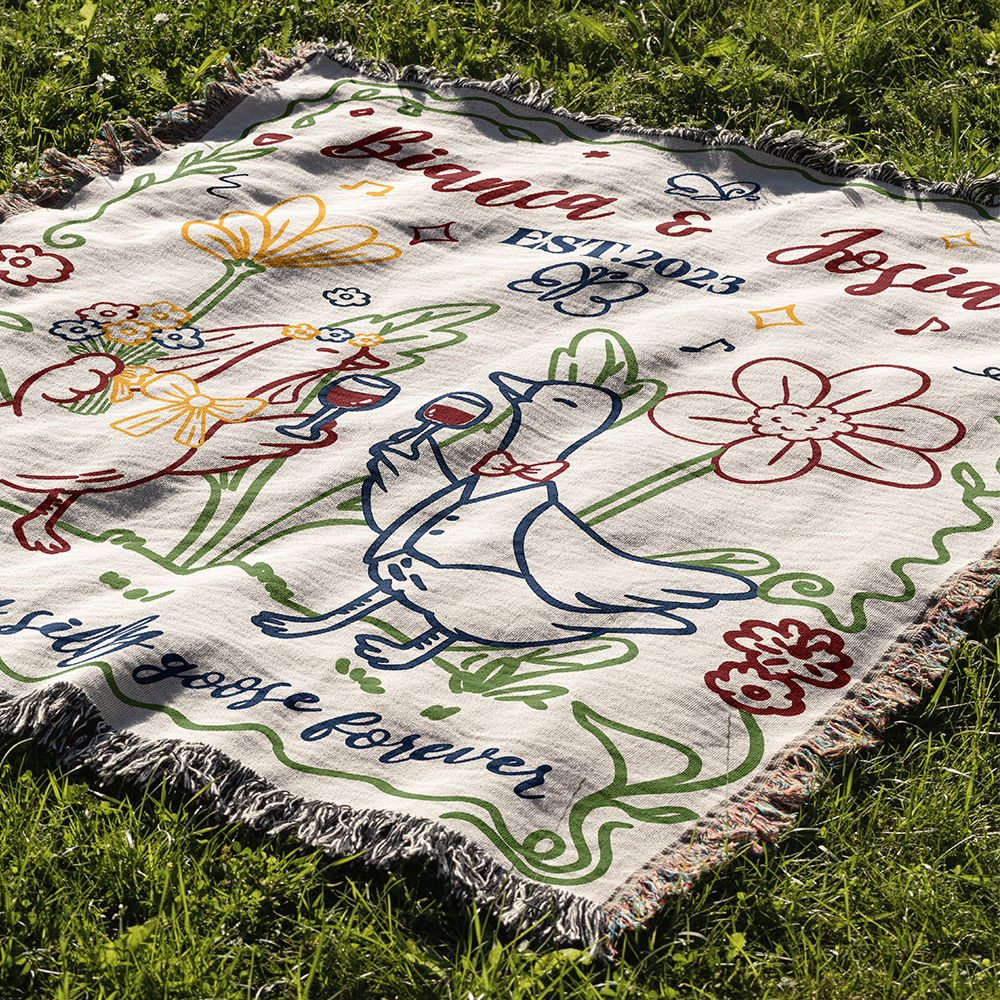 Personalized Silly Goose Couple Wedding Woven Blanket