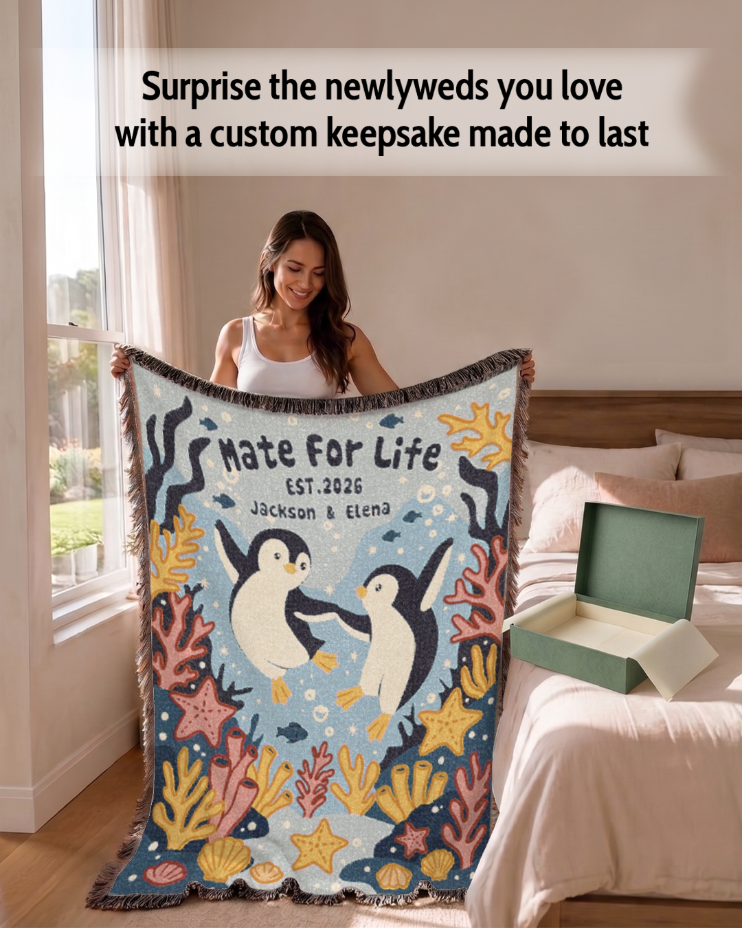 Mate For Life Penguin Wedding & Anniversary Blanket