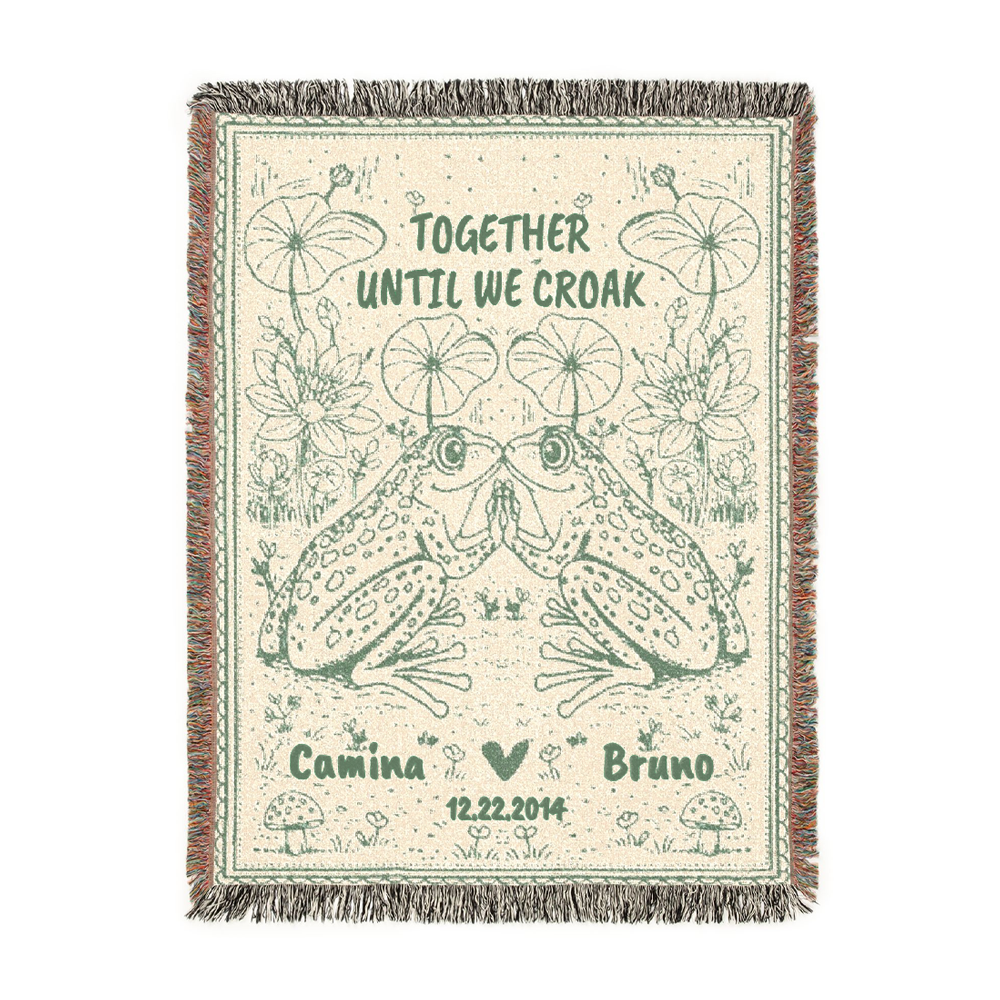 Personalized Couple Frog Together Woven Blanket