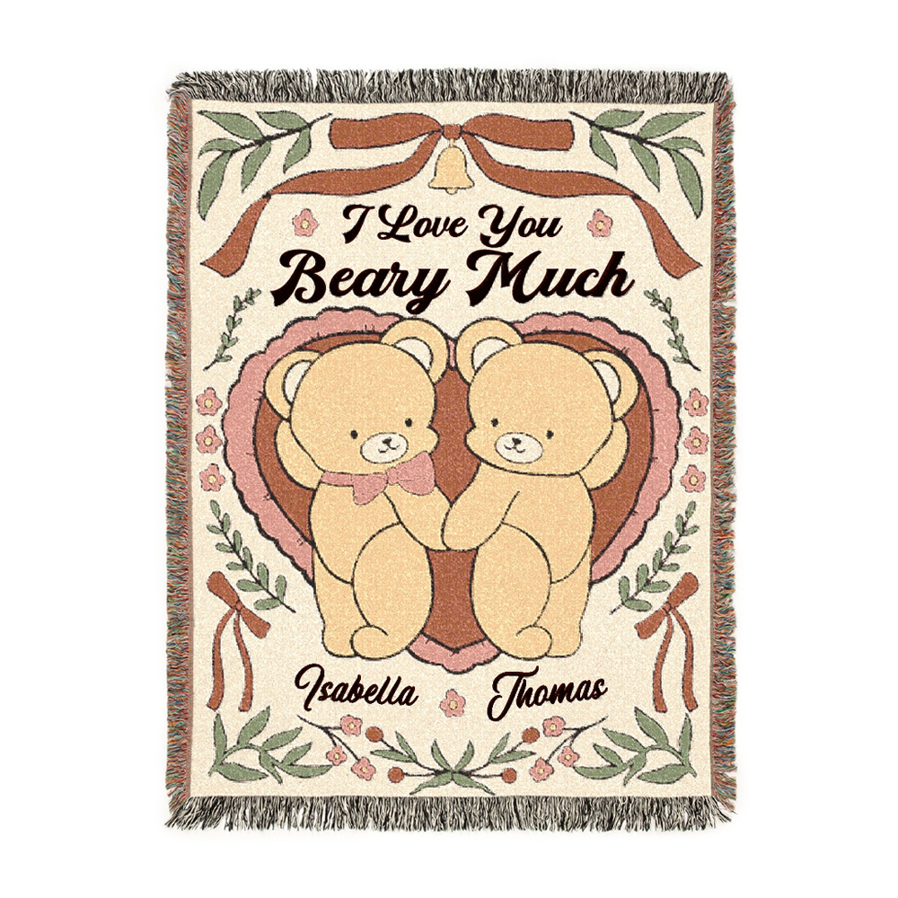 I Love You Beary Much Personalized Woven Blanket