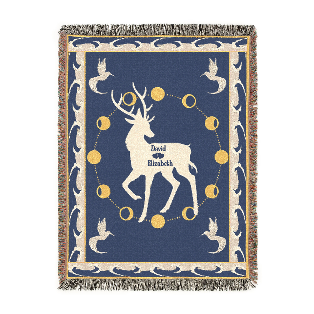 Personalized White Stag Guardian Couple Woven Blanket