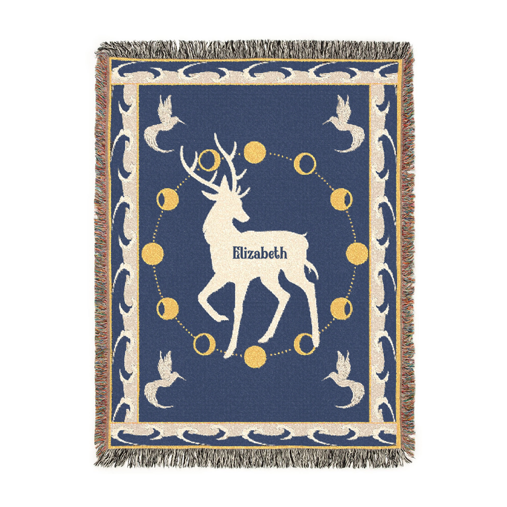 Personalized White Stag Guardian Woven Blanket