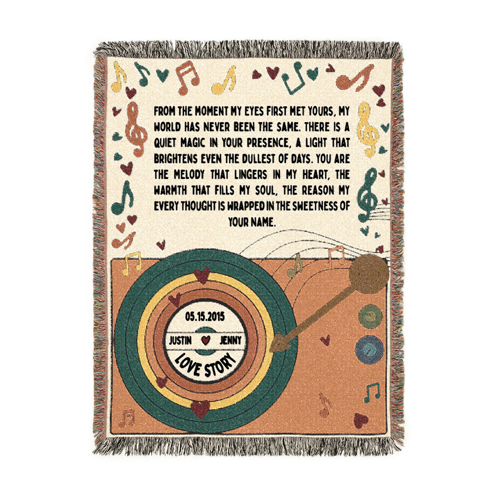 Personalized Musical Vinyl Record Couple Woven Blanket