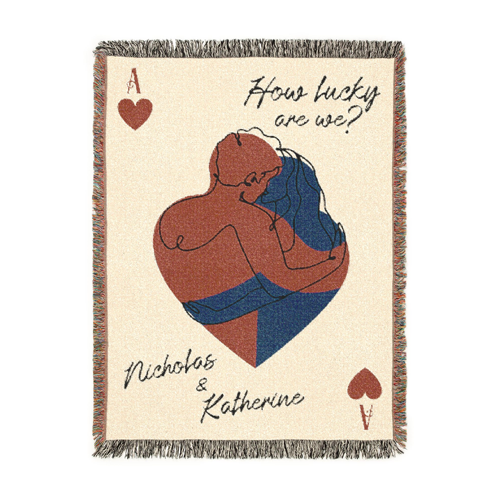 Personalized Ace of heart woven blanket for couple