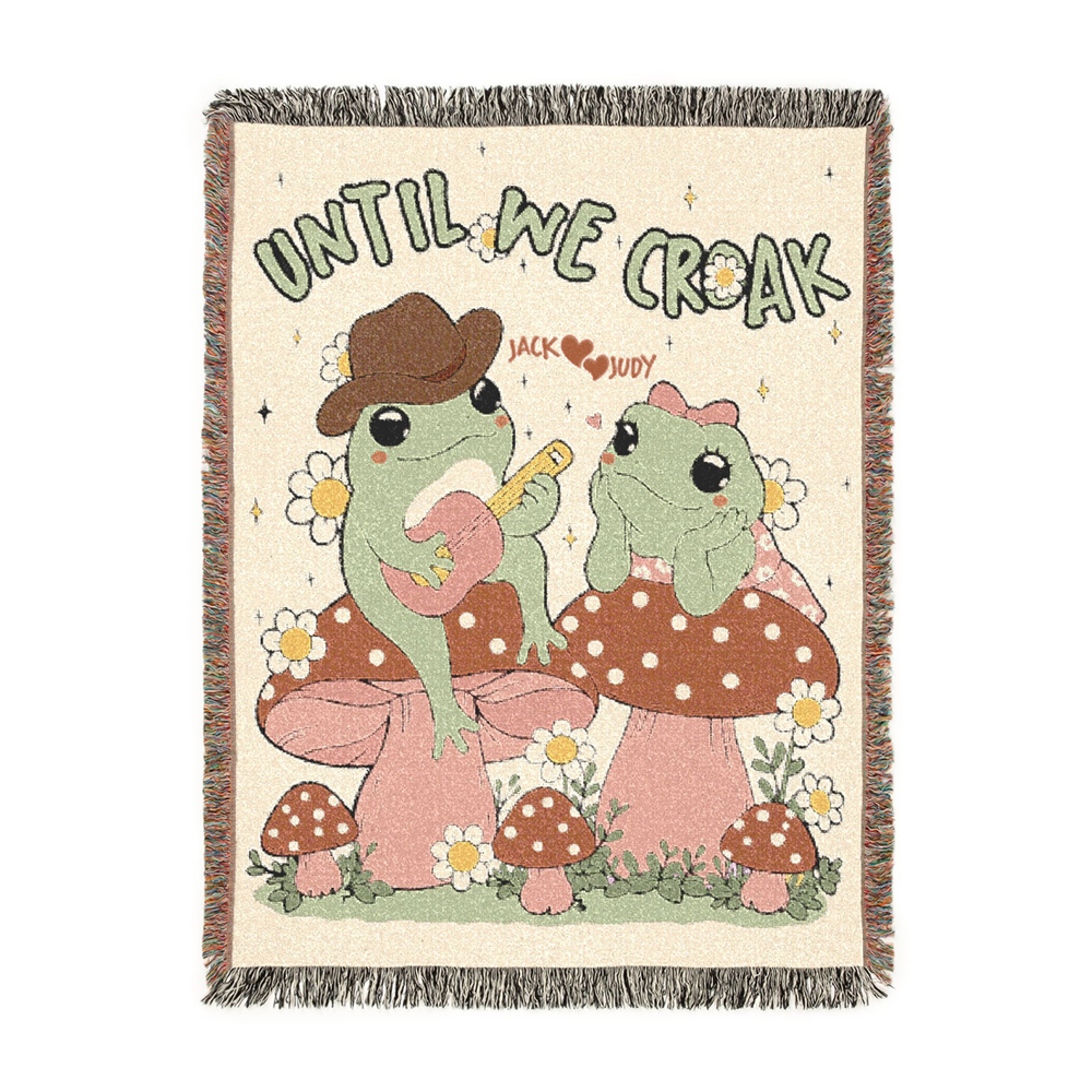 Personalized Couple Frog Croak Woven Blanket