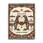 Personalized Couple Penguin Art Woven Blanket