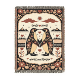 Personalized Couple Penguin Art Woven Blanket
