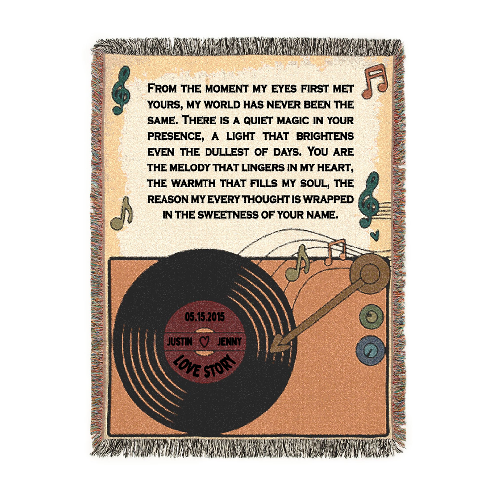 Personalized Musical Vinyl Record Lyric Couple Woven Blanket
