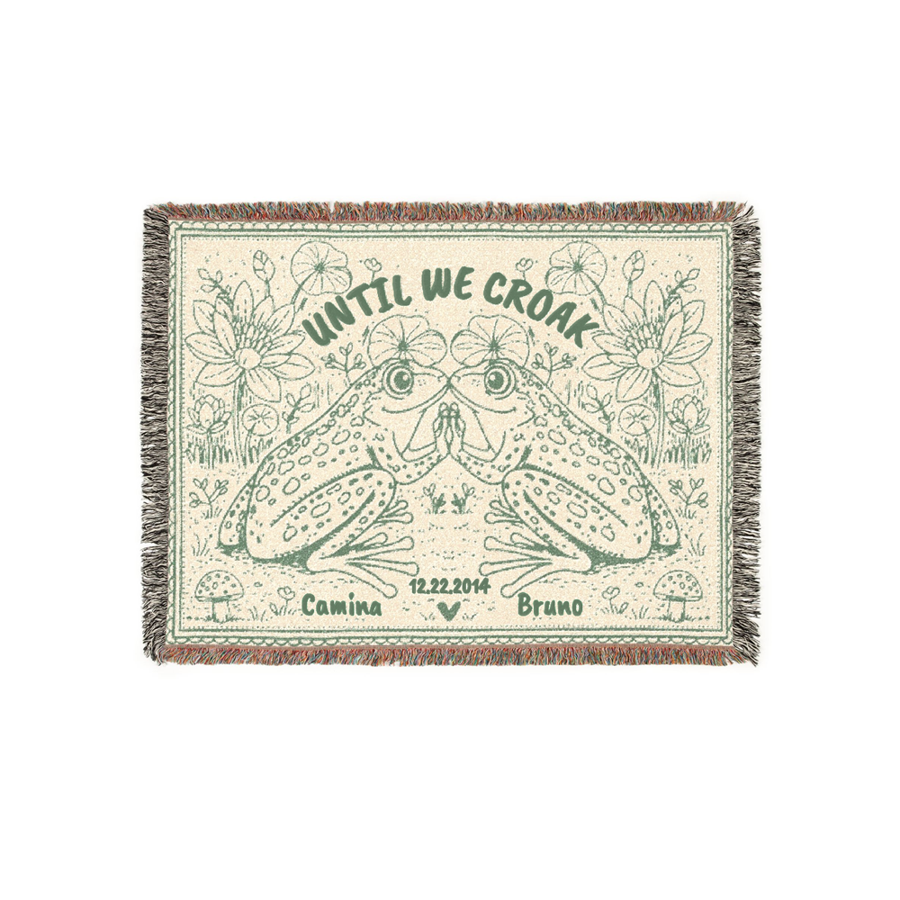 Personalized Couple Frog Art Woven Blanket