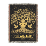 Personalized Couple Tree of love Golden Woven Blanket