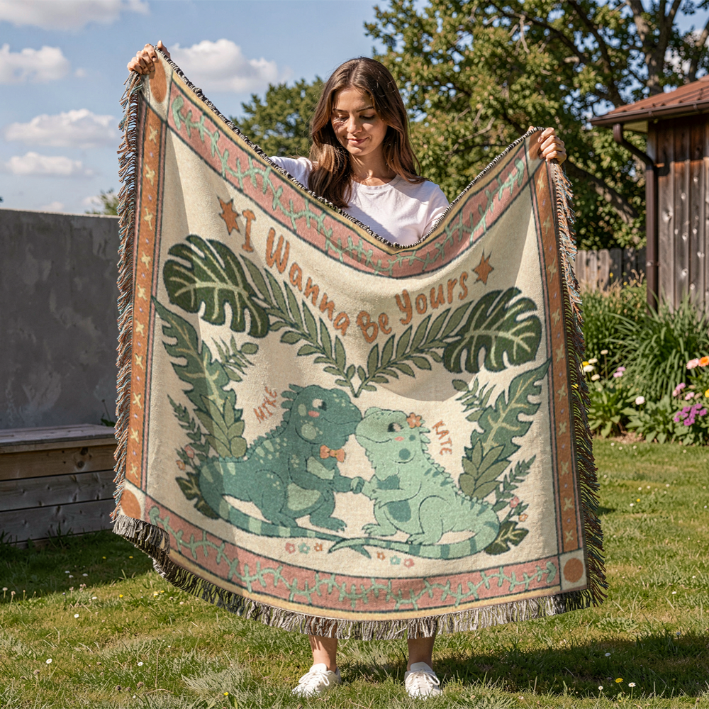 Personalized Iguana Couple Bond Woven Blanket