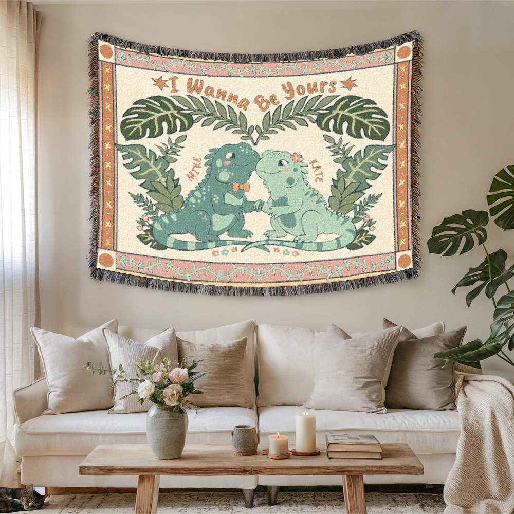 Personalized Iguana Couple Bond Woven Blanket