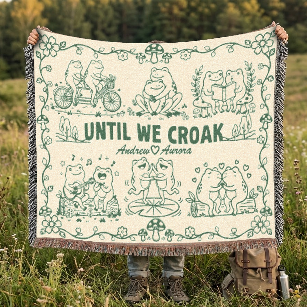 Personalized Couple Frog Hobbies Woven Blanket