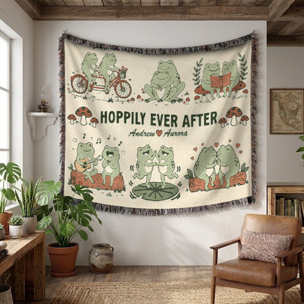 Personalized Couple Frog Together 2 Woven Blanket