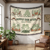 Personalized Couple Frog Together 2 Woven Blanket